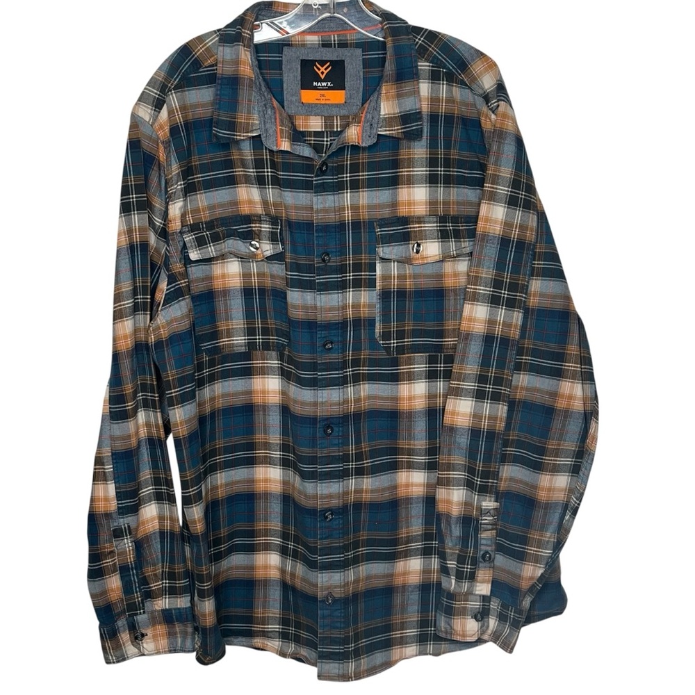 Hawx Work Wear Mens Sz 2XL Plaid Flannel Button Up Shirt Long Sleeve